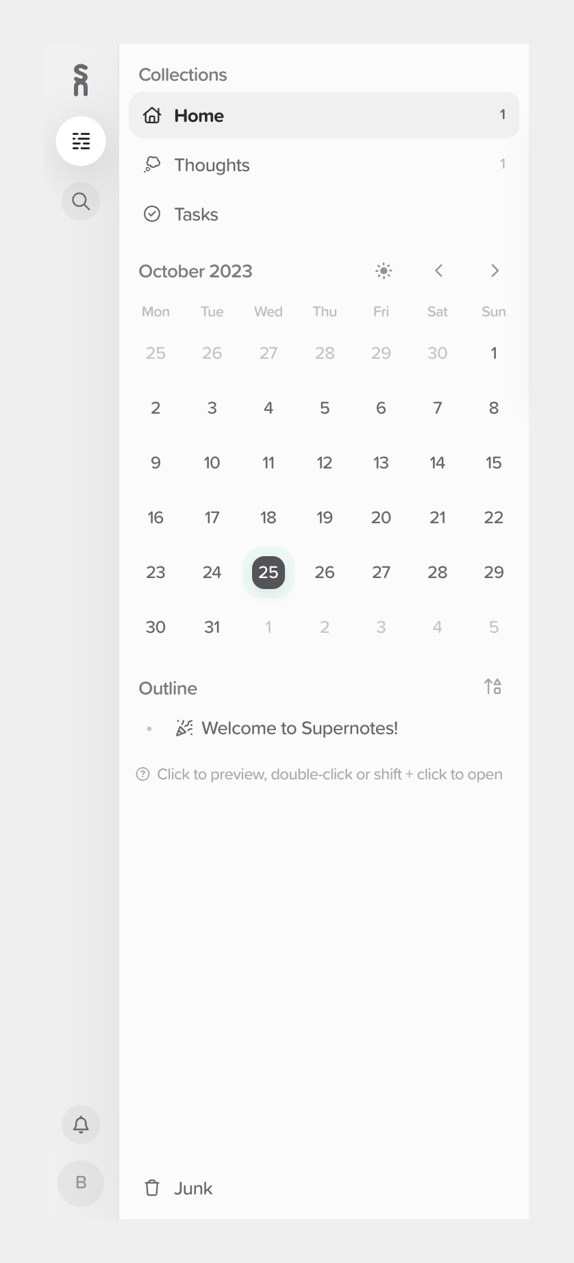 Supernotes Vertical navigationUI component example