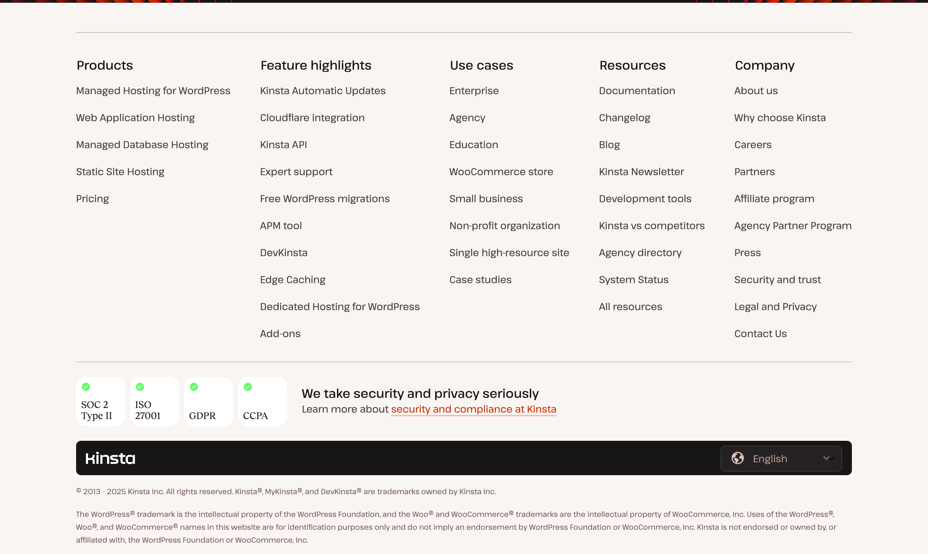 Kinsta FooterUI component example