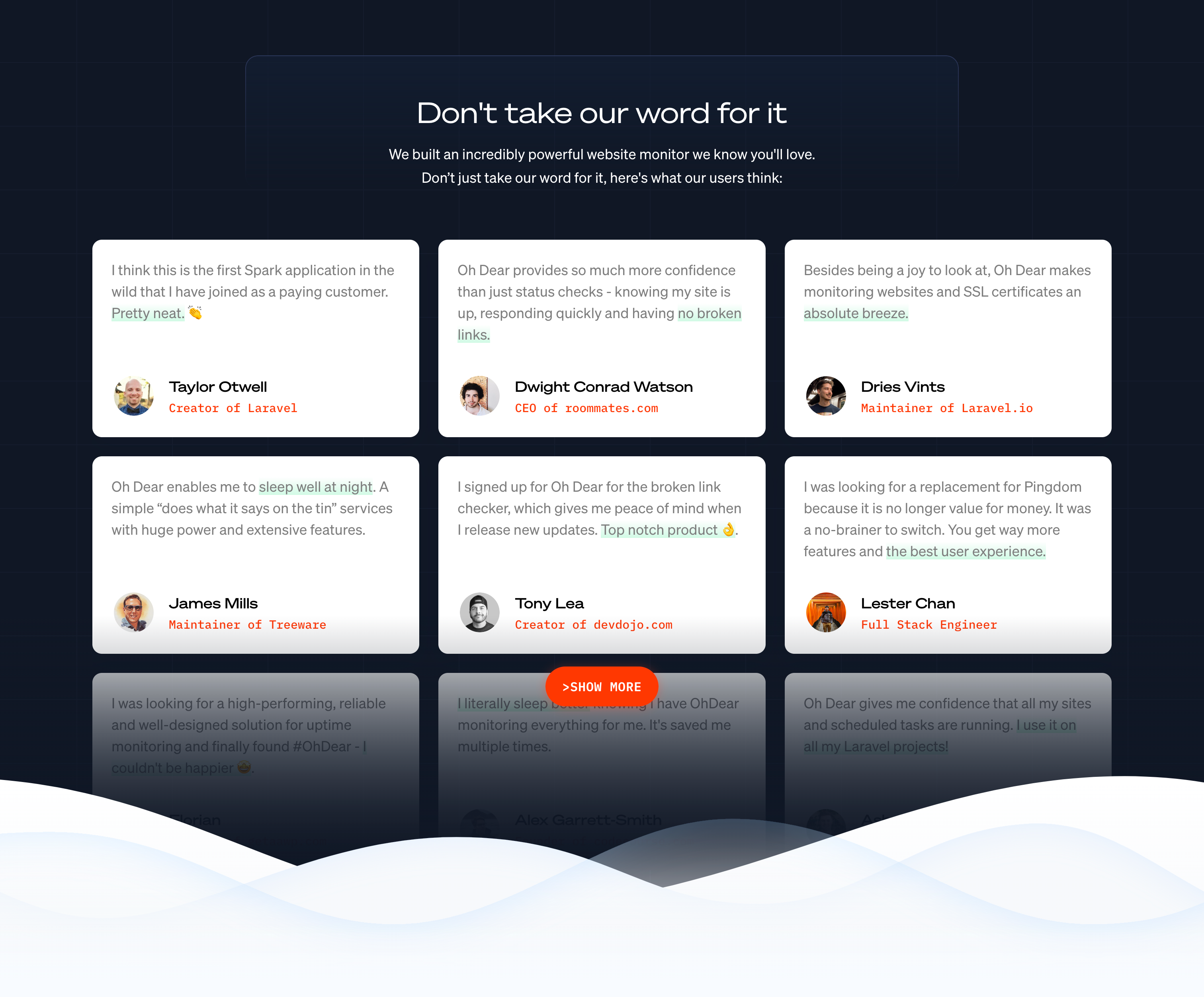 Oh Dear TestimonialUI component example