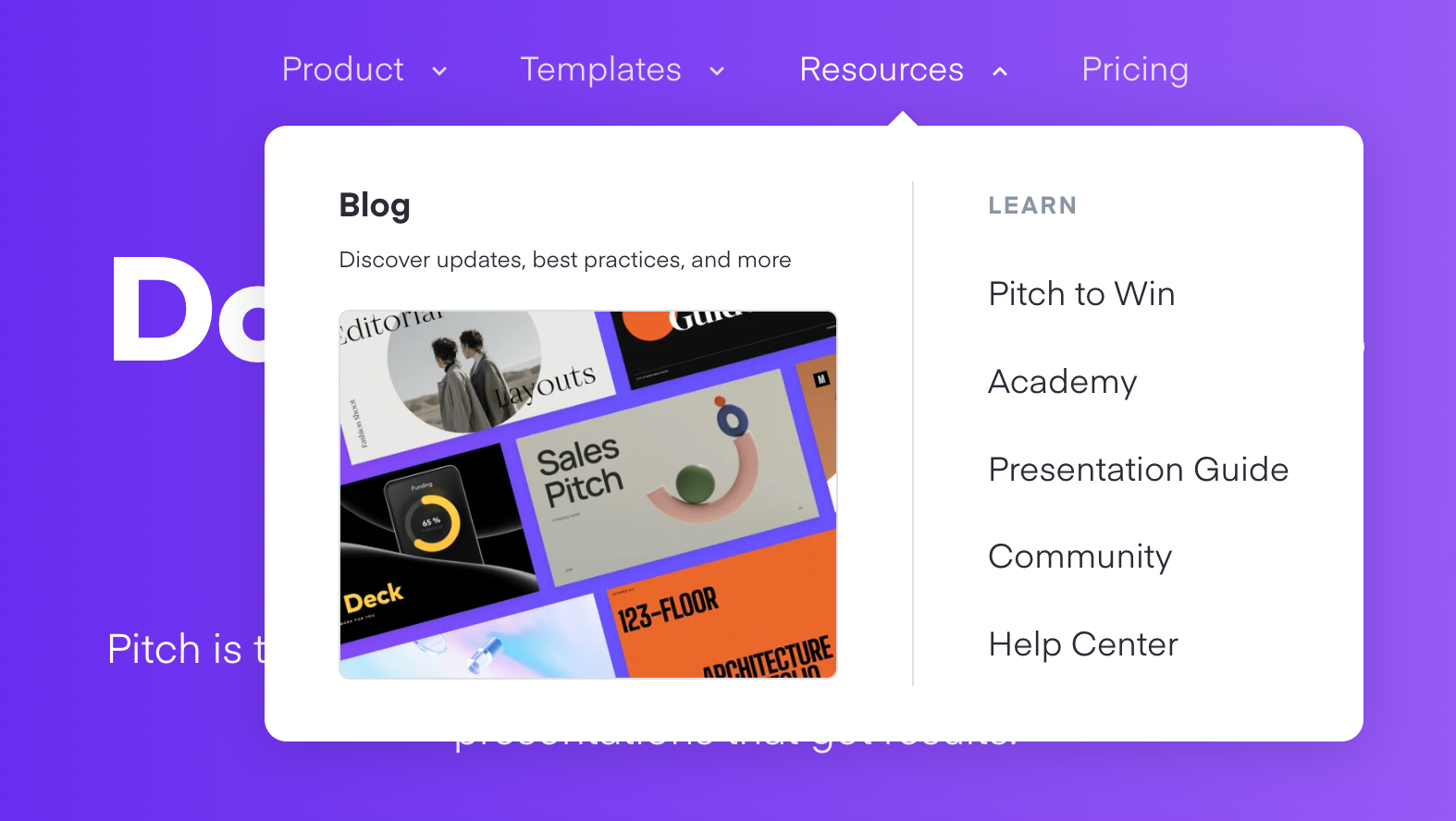 Pitch Flyout menuUI component example
