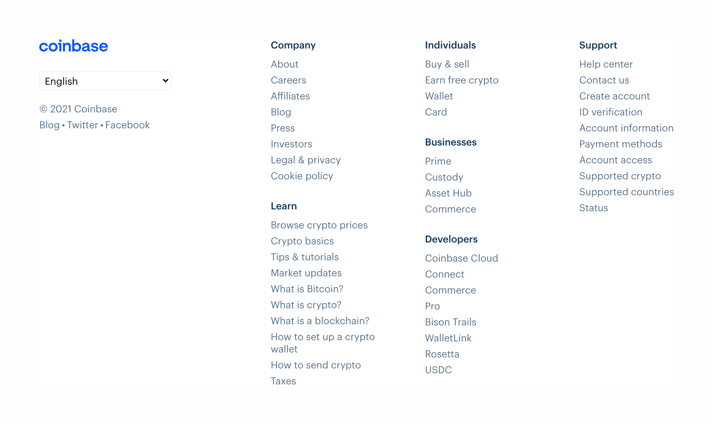 Coinbase FooterUI component example