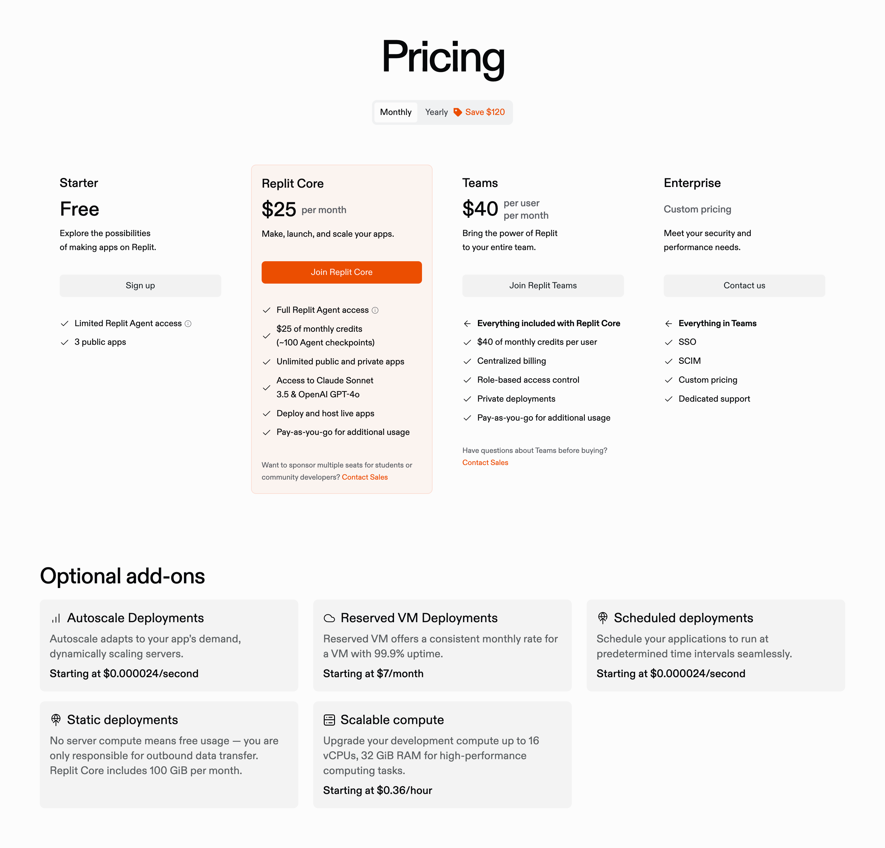Replit Pricing sectionUI component example