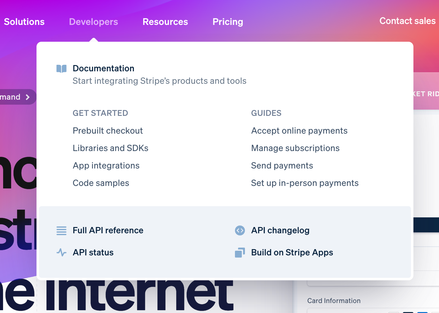 Stripe Flyout menuUI component example