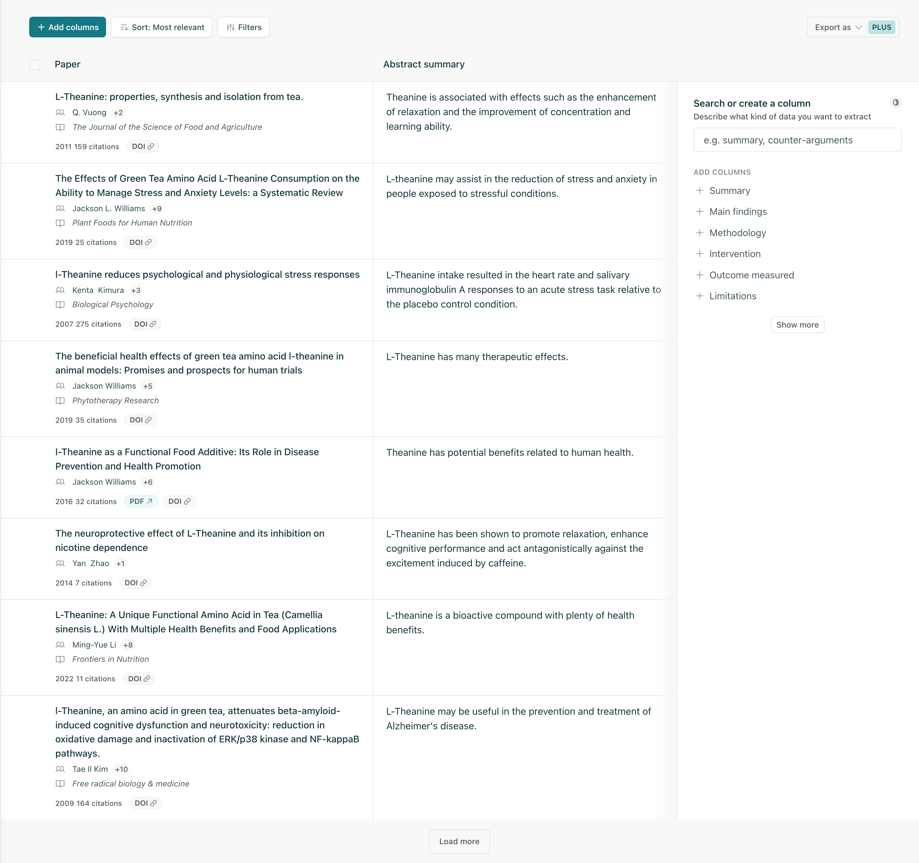 Elicit TableUI component example