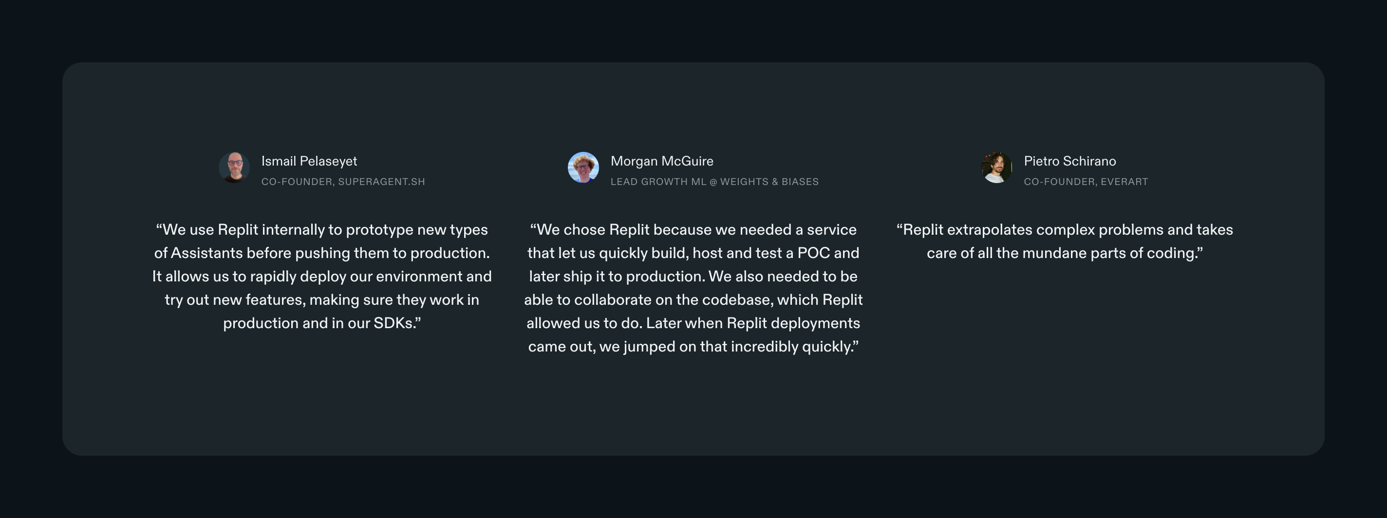 Replit TestimonialUI component example
