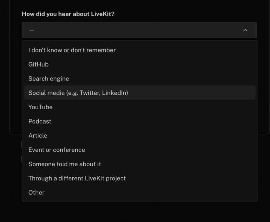 Livekit
				input select ui component