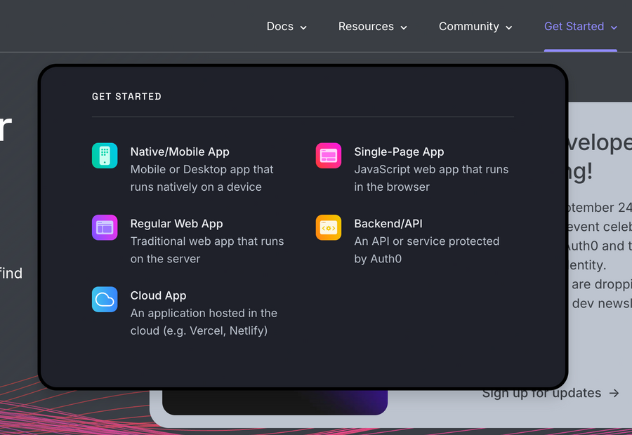 Auth0
				flyout menu ui component