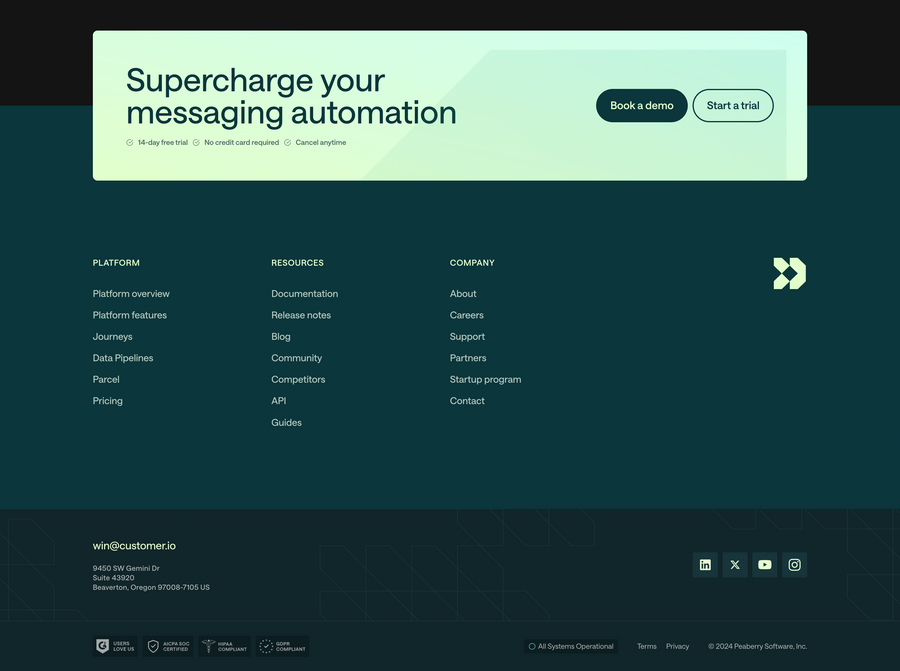 Customer.io
				footer ui component