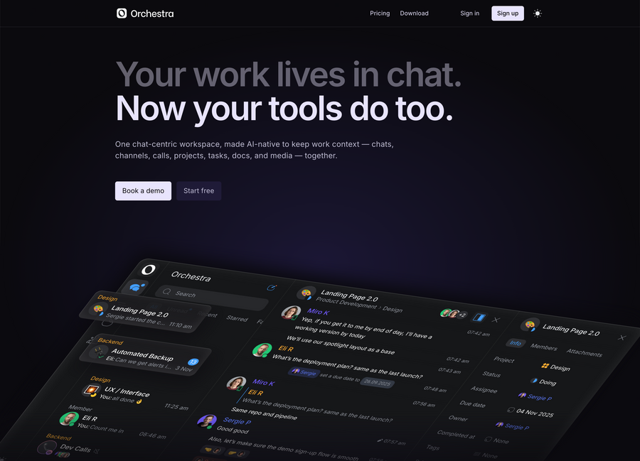 Orchestra
			search bar project management collaboration task management chat chat interface ui component