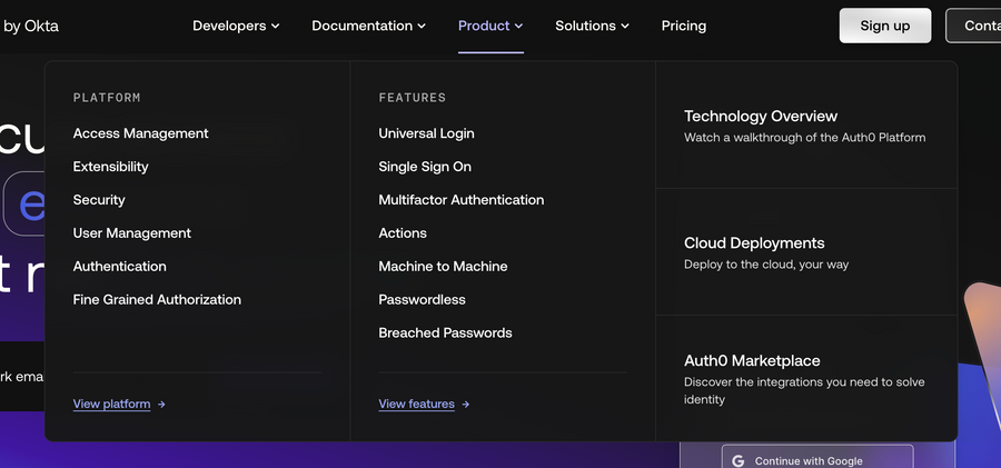 Auth0
				flyout menu ui component