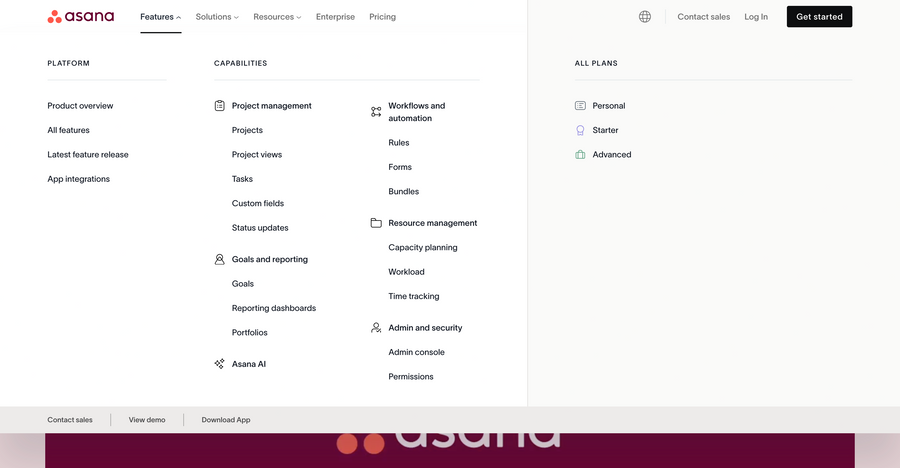 Asana
				flyout menu ui component