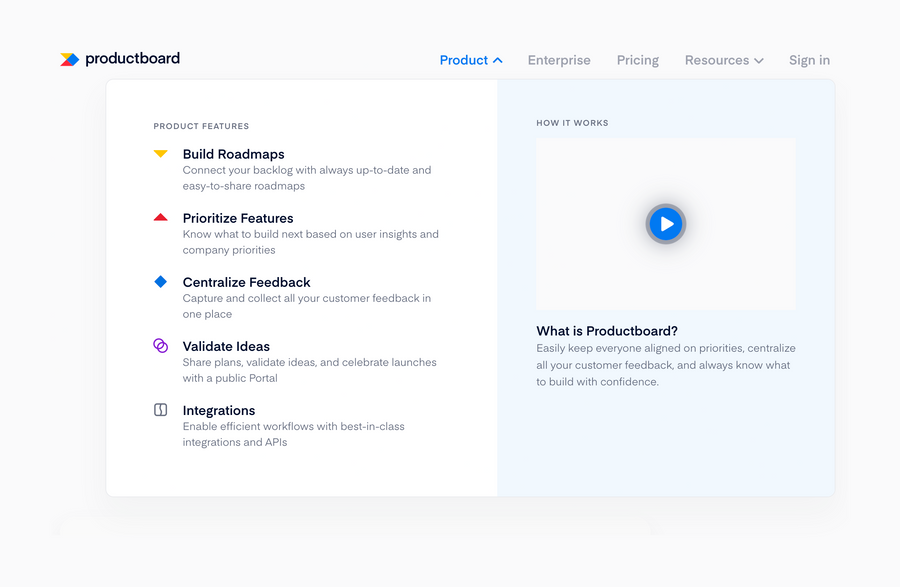 Productboard
				flyout menu ui component