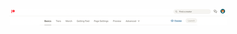 Patreon
				horizontal navigation ui component
