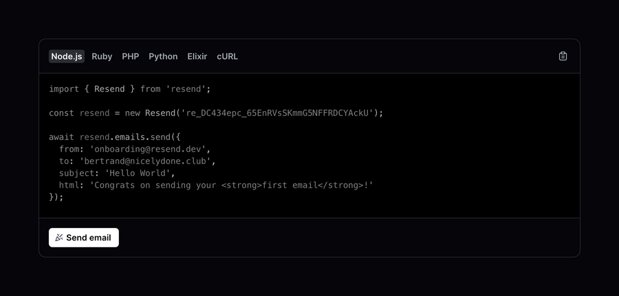 Resend
				code block ui component