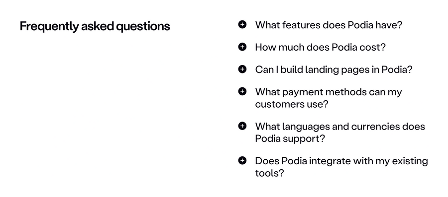 Podia
				faq ui component