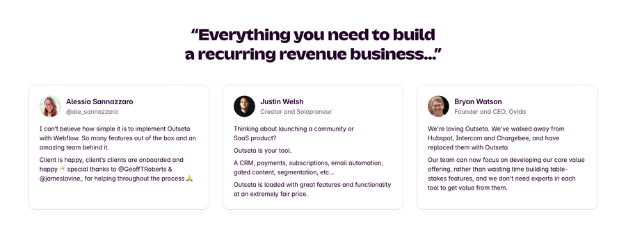 Outseta
				testimonial ui component