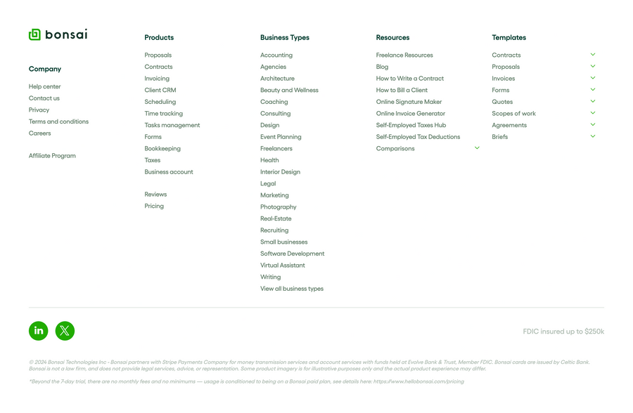 Bonsai
				footer ui component
