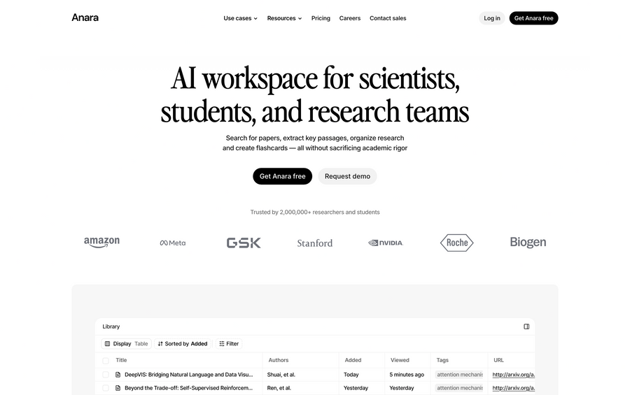 Anara
			data visualization table research artificial intelligence ui component