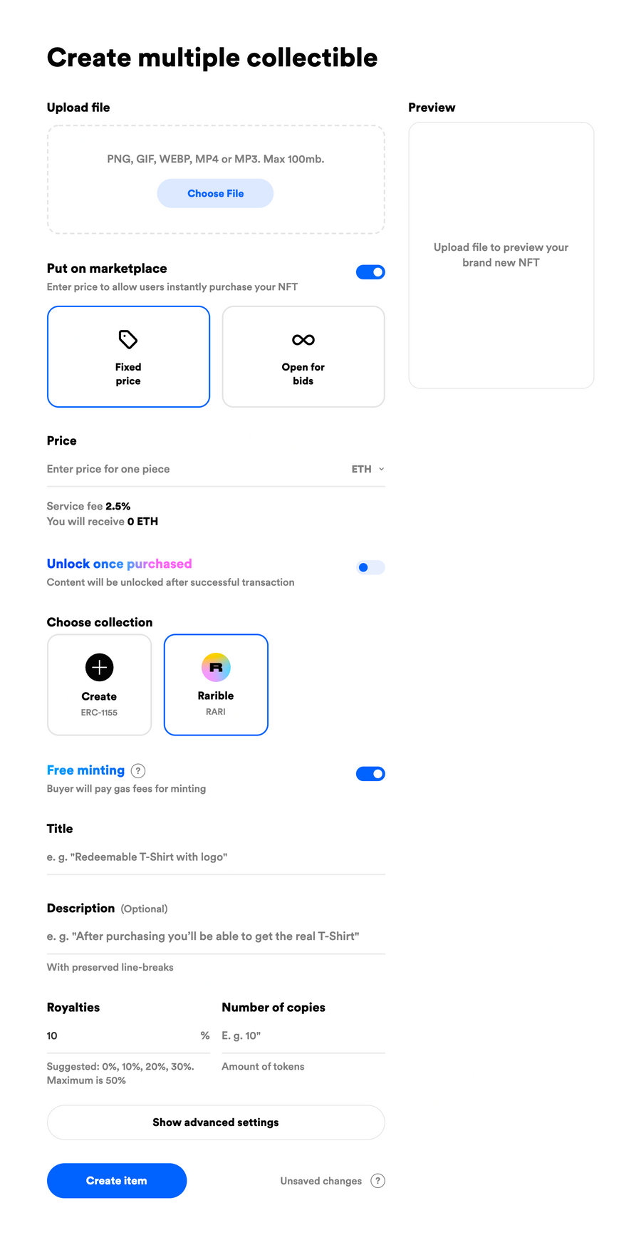 Rarible
				form element ui component