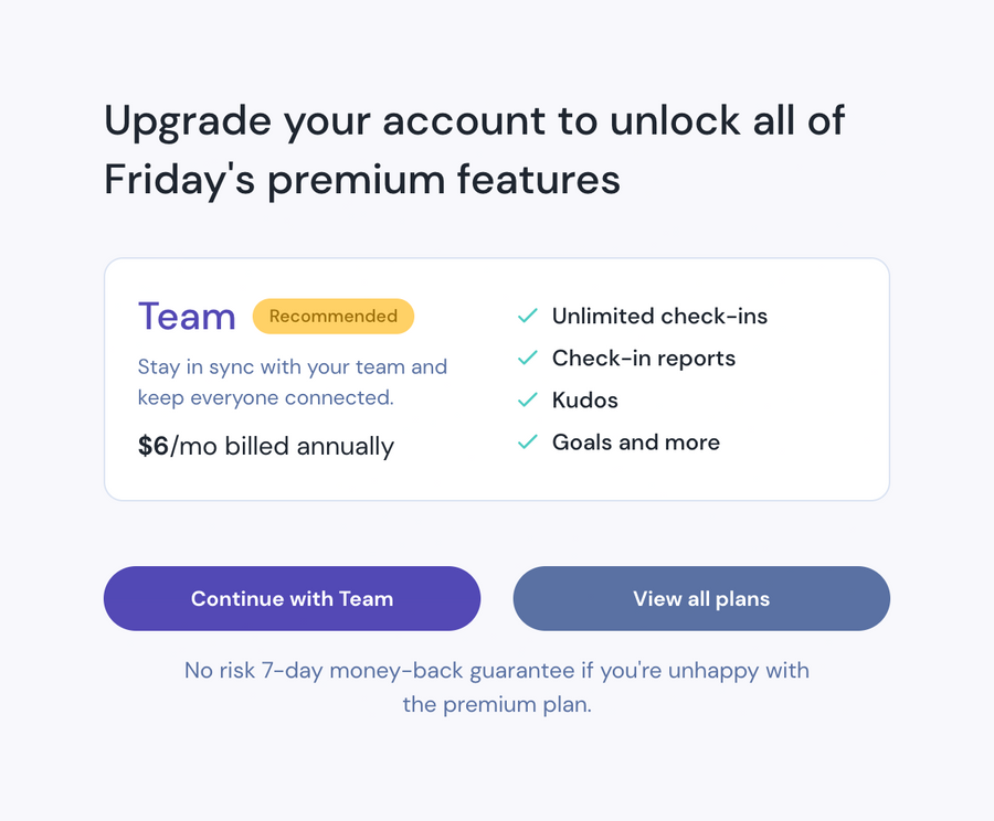 Friday
				upgrade your plan ui component