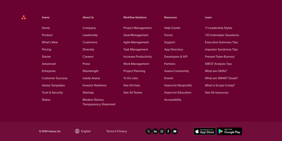Asana
				footer ui component