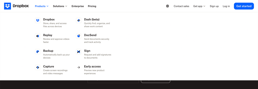 Dropbox
				flyout menu ui component