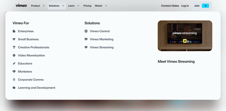 Vimeo
				flyout menu ui component