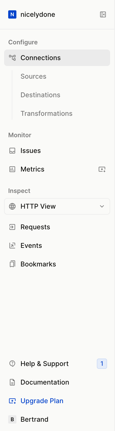 Hookdeck
				vertical navigation ui component