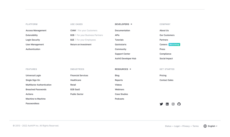 Auth0
				footer ui component