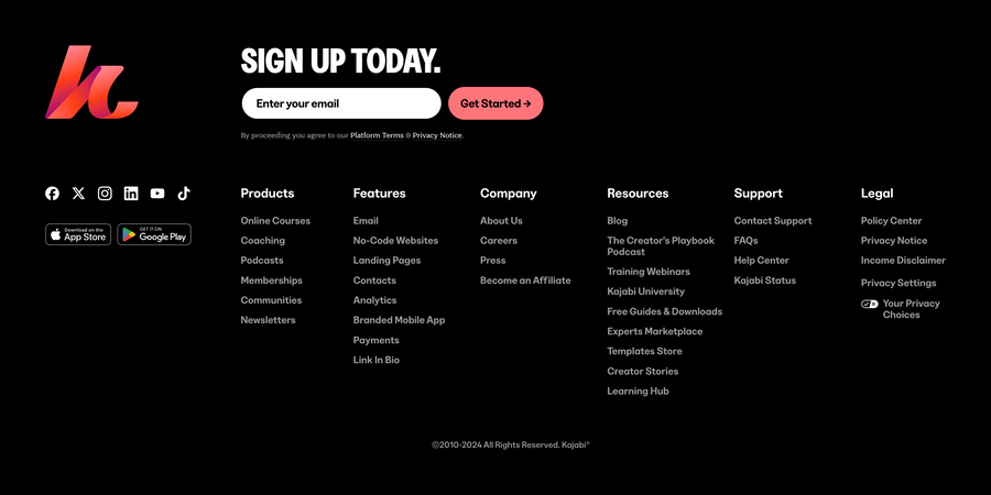 Kajabi
				footer ui component
