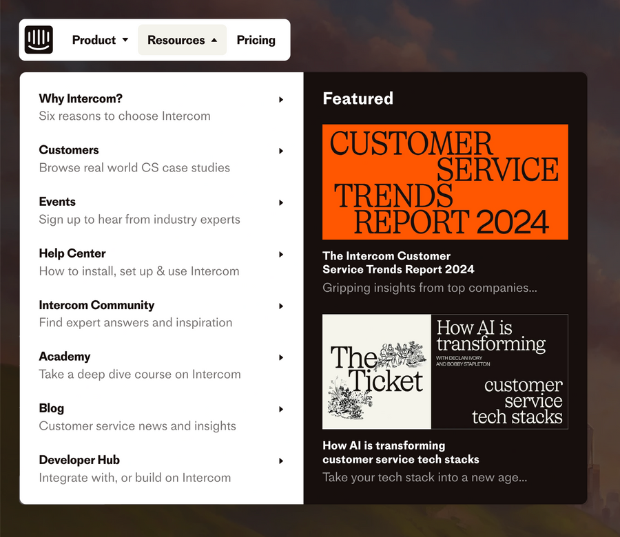 Intercom
				flyout menu ui component