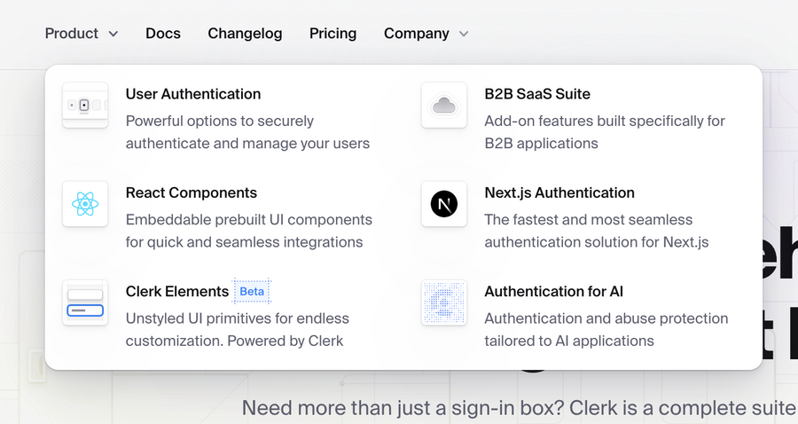Clerk
				flyout menu ui component
