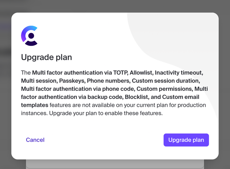 Clerk
				upgrade your plan ui component