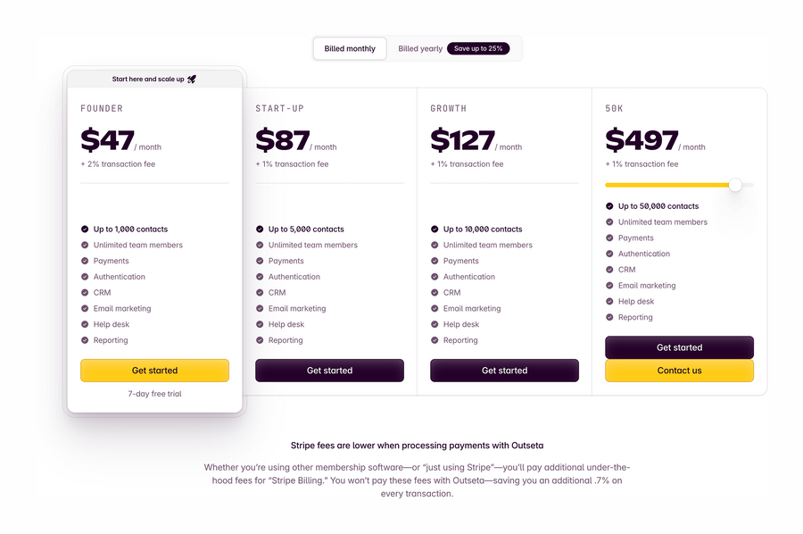 Outseta
				pricing section ui component