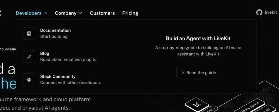 Livekit
			navigation menu documentation ui component