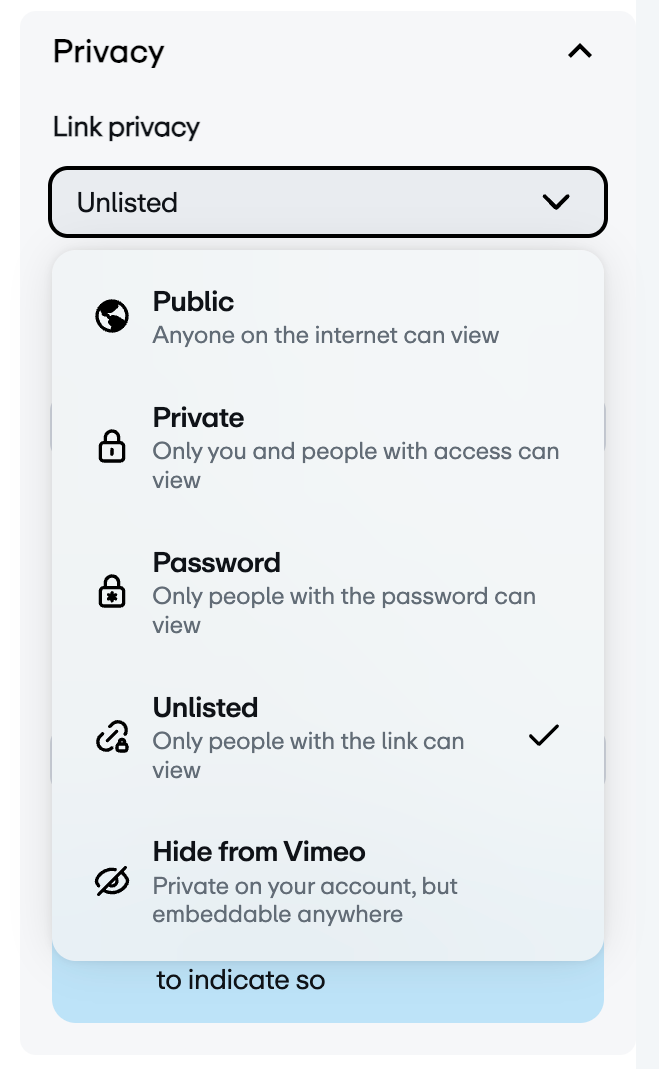 Vimeo
				dropdown menu ui component