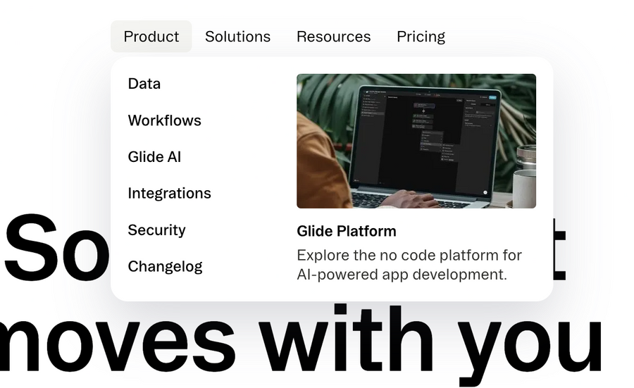 Glide
			navigation menu menu security data management workflow automation changelog ui component