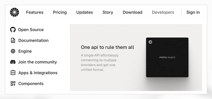 Midday
				flyout menu ui component