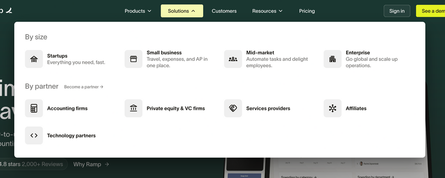 Ramp
				flyout menu ui component