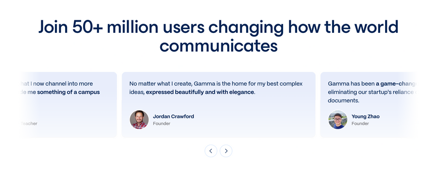 Gamma
				testimonial ui component