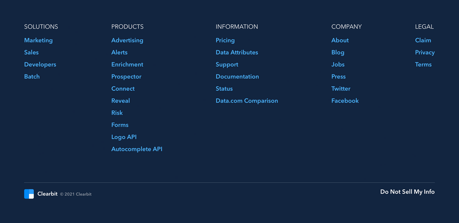 Clearbit
				footer ui component