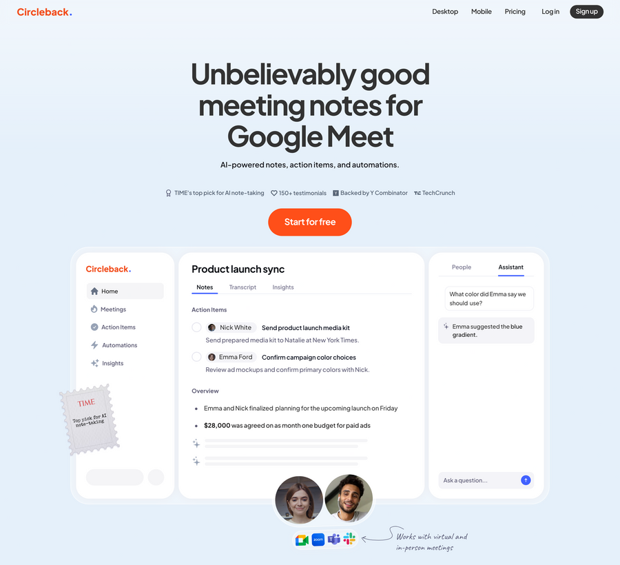 Circleback
				hero section ui component