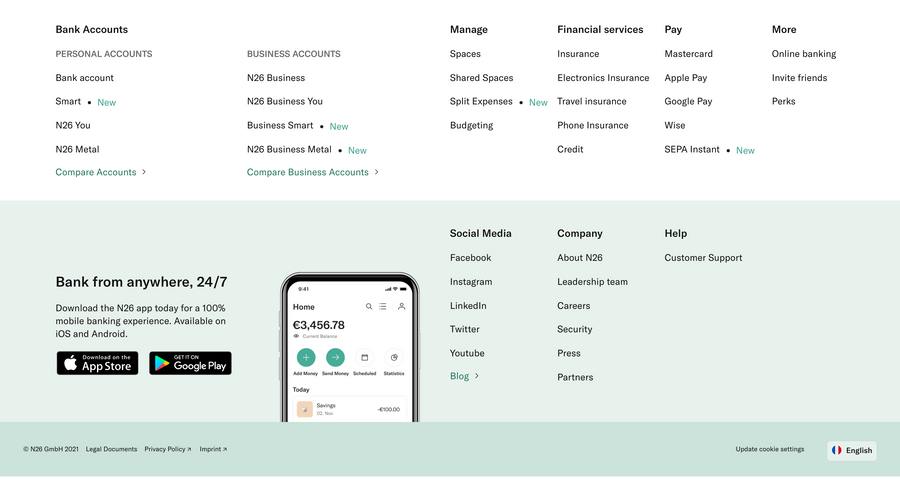 N26
				footer ui component