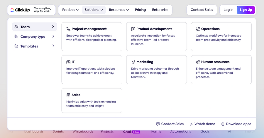 ClickUp
				flyout menu ui component