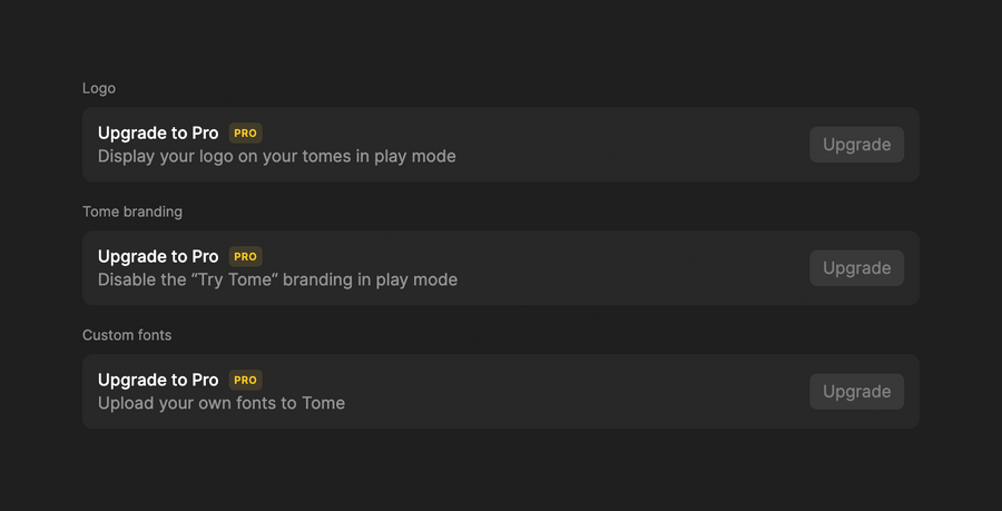 Tome
				upgrade your plan ui component