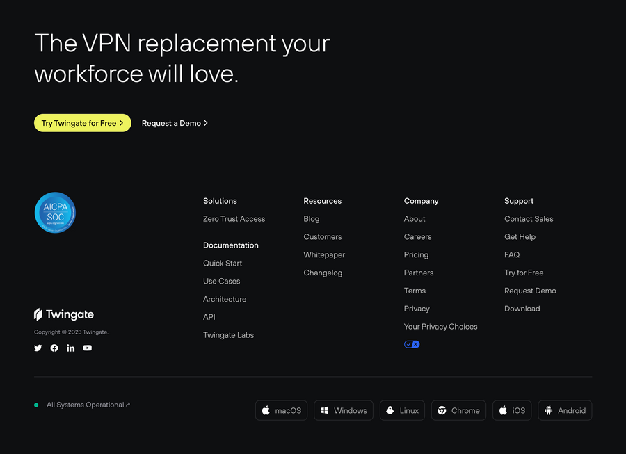 Twingate
				footer ui component