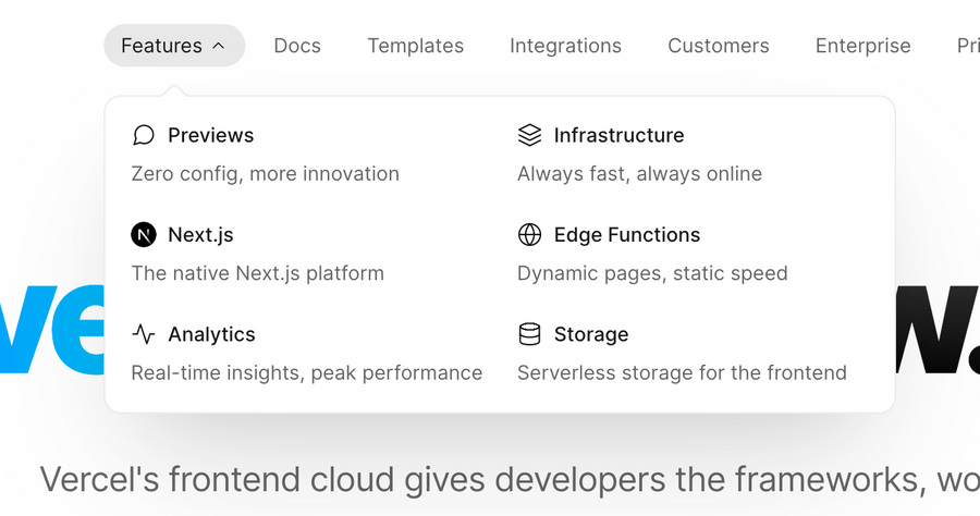 Vercel
				flyout menu ui component