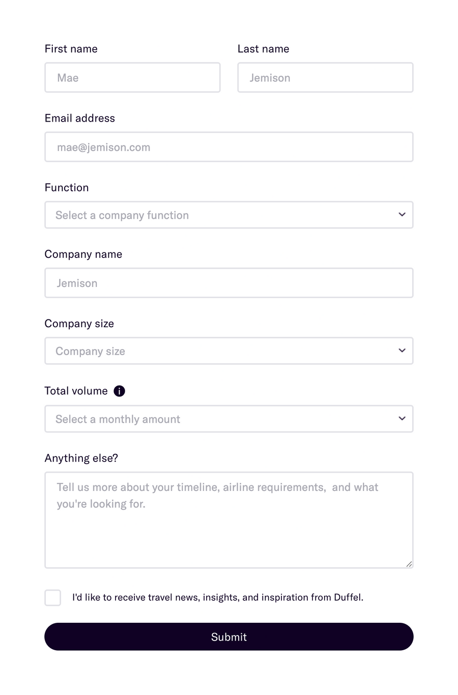 Duffel
				form element ui component