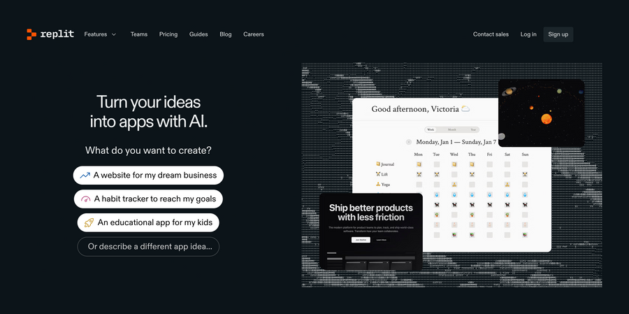 Replit
				hero section ui component
