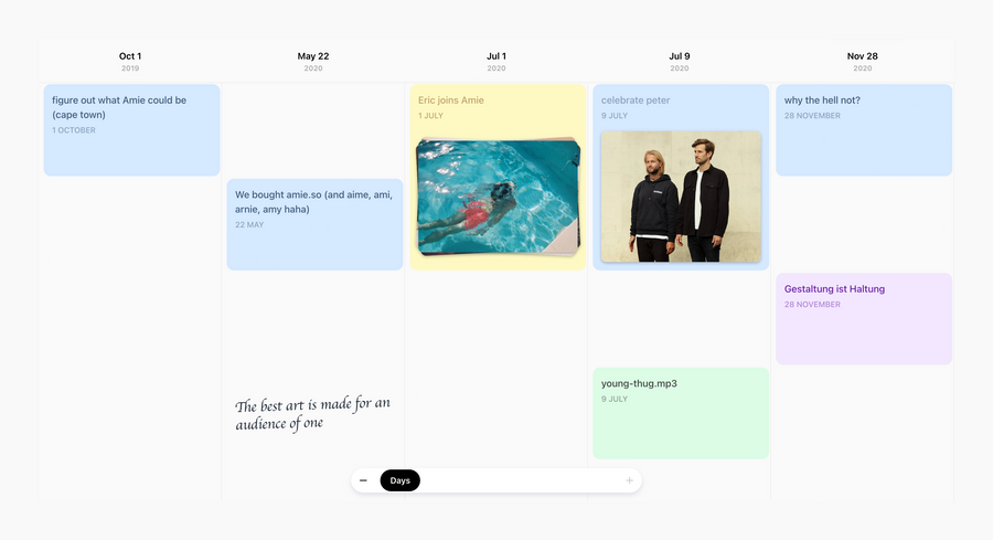 Amie
				timeline & history ui component